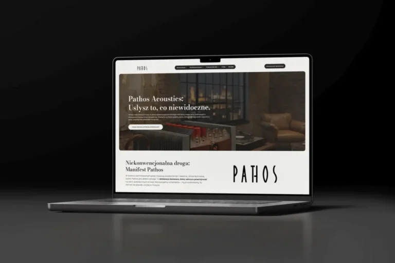 Strona Pathos Acoustics na laptopie